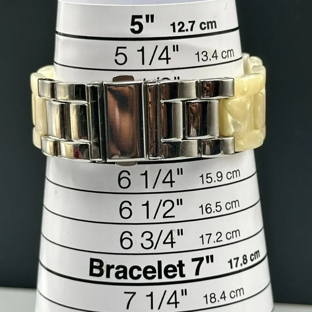 3/$30 Silver Tone Women Watch Rhinestone Bezel Cream Resin Band New Battery